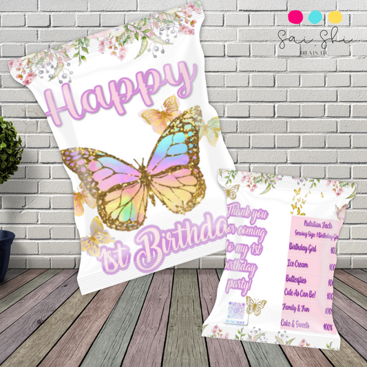 1st Birthday - Butterfly Chip Bag [INSTANT DOWNLOAD]